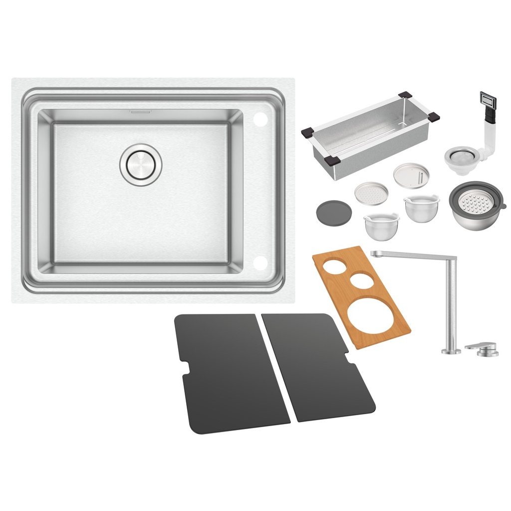 [93913103] CUBETA WORKSTATION QUADRUM DEEP 50, EN ACERO INOX, DE EMPOTRAR, 66X53 CM., CON ACCESORIOS