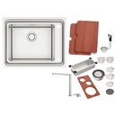 CUBETA WORKSTATION QUADRUM DEEP 50, EN ACERO INOX, DE EMPOTRAR, 66X53 CM., CON ACCESORIOS Y TABLA DE MADERA