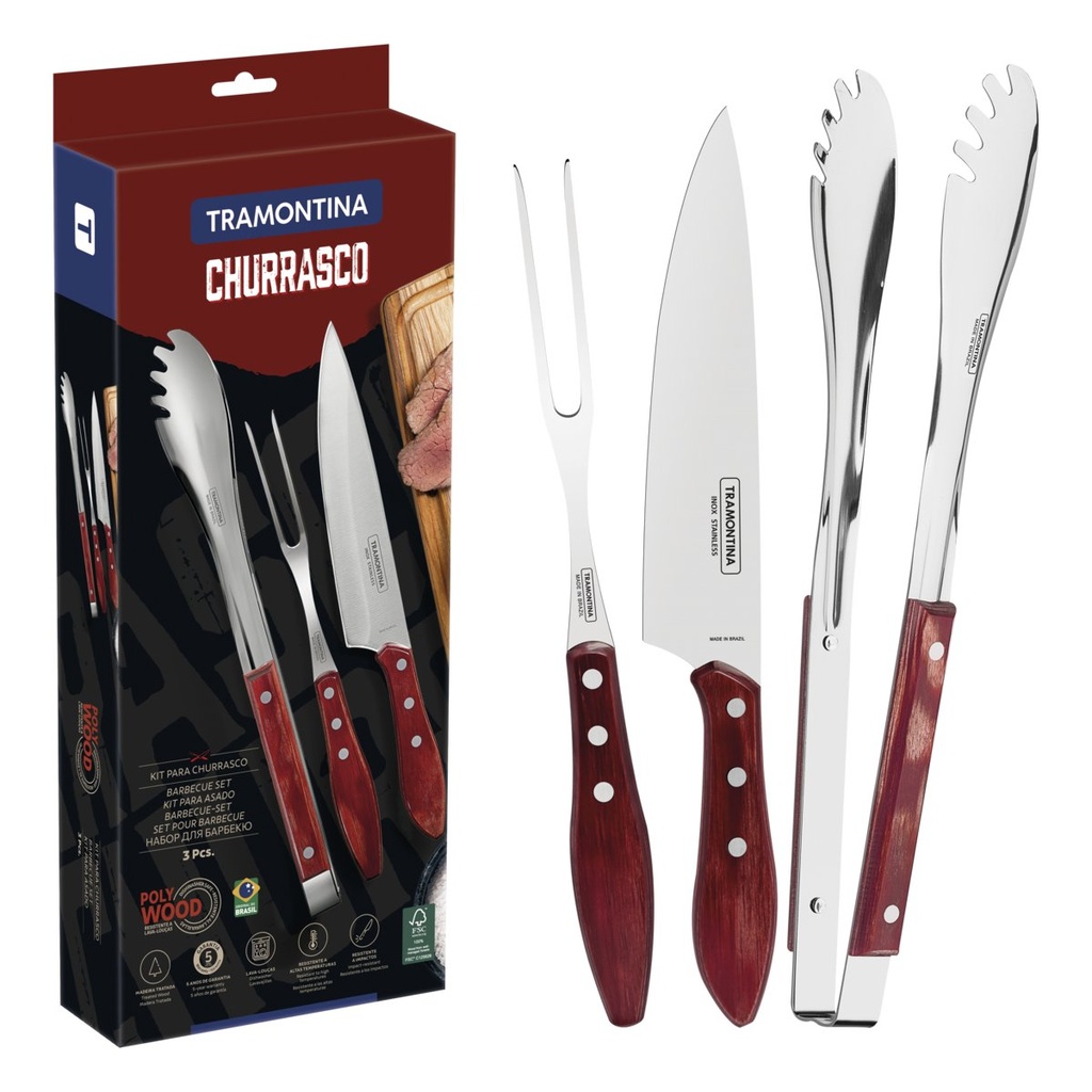 JUEGO PARA CHURRASCO 3  PIEZAS POLYWOOD