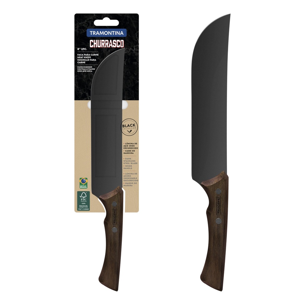 CUCHILLO PARA CARNE 8 CON MANGO DE MADERA CHURRASCO BLACK