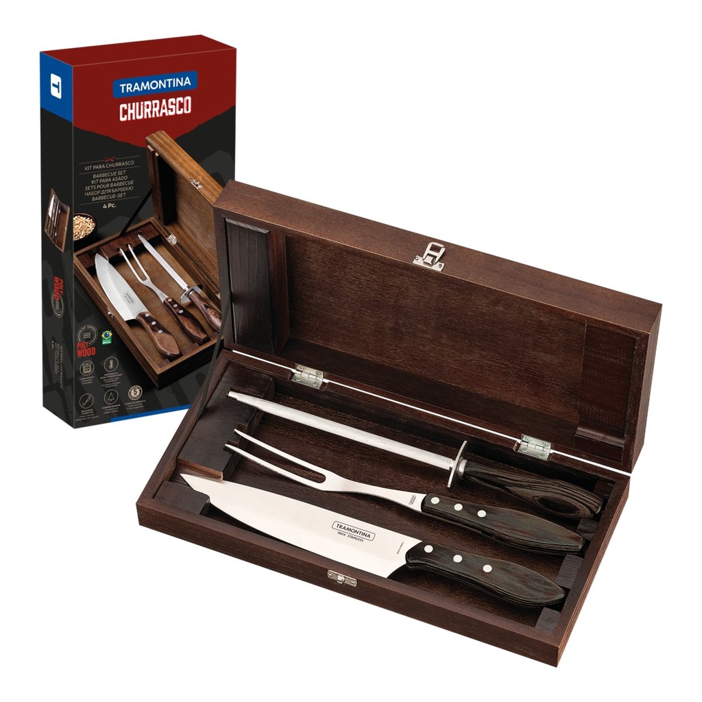 [21198964] JUEGO PARA CHURRASCO 4 PIEZAS POLYWOOD