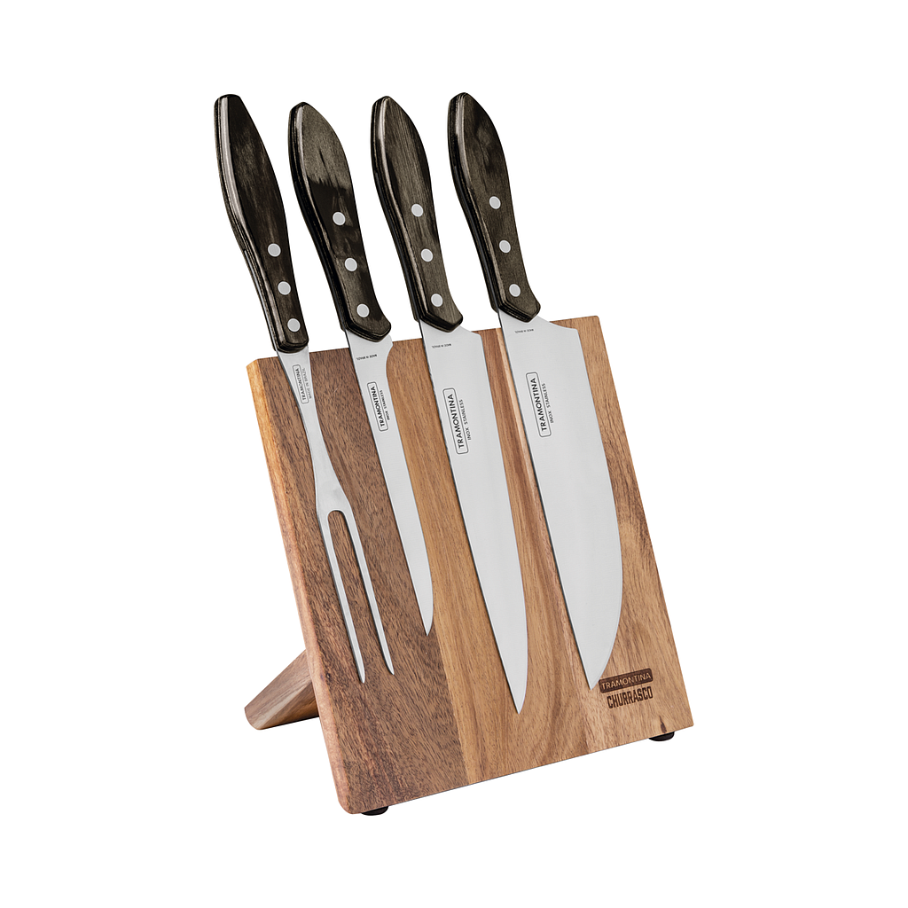 [21198981] JUEGO PARA CHURRASCO CON SOPORTE MAGNETICO 5 PIEZAS POLYWOOD