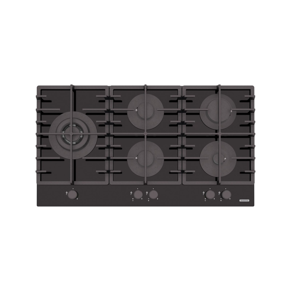 PLACA DE COCCION A GAS GLASS PENTA PLUS 5GG TRI HE, EN VIDRIO TEMPLADO, REJILLAS DE HIERRO FUNDIDO, DESIGN COLLECTION, 90X51 CM.