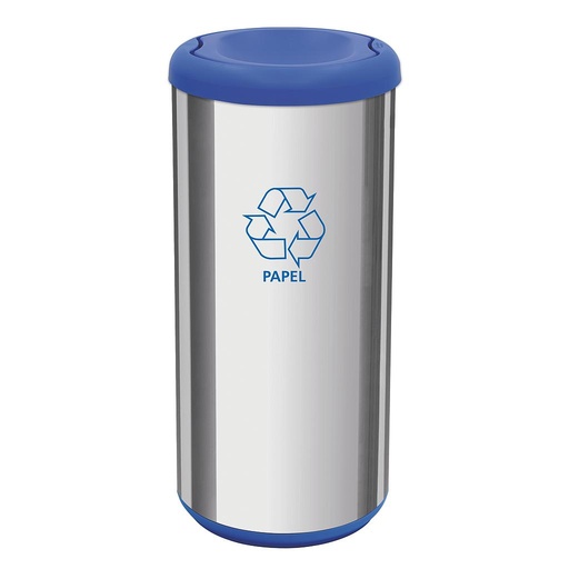 BASURERO CAPSULA SELECTA PLUS 40 L, TAPA DE VAIVEN AZUL, EN ACERO INOX.