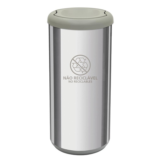 BASURERO CAPSULA SELECTA PLUS 40 L, TAPA DE VAIVEN GRIS, EN ACERO INOX.